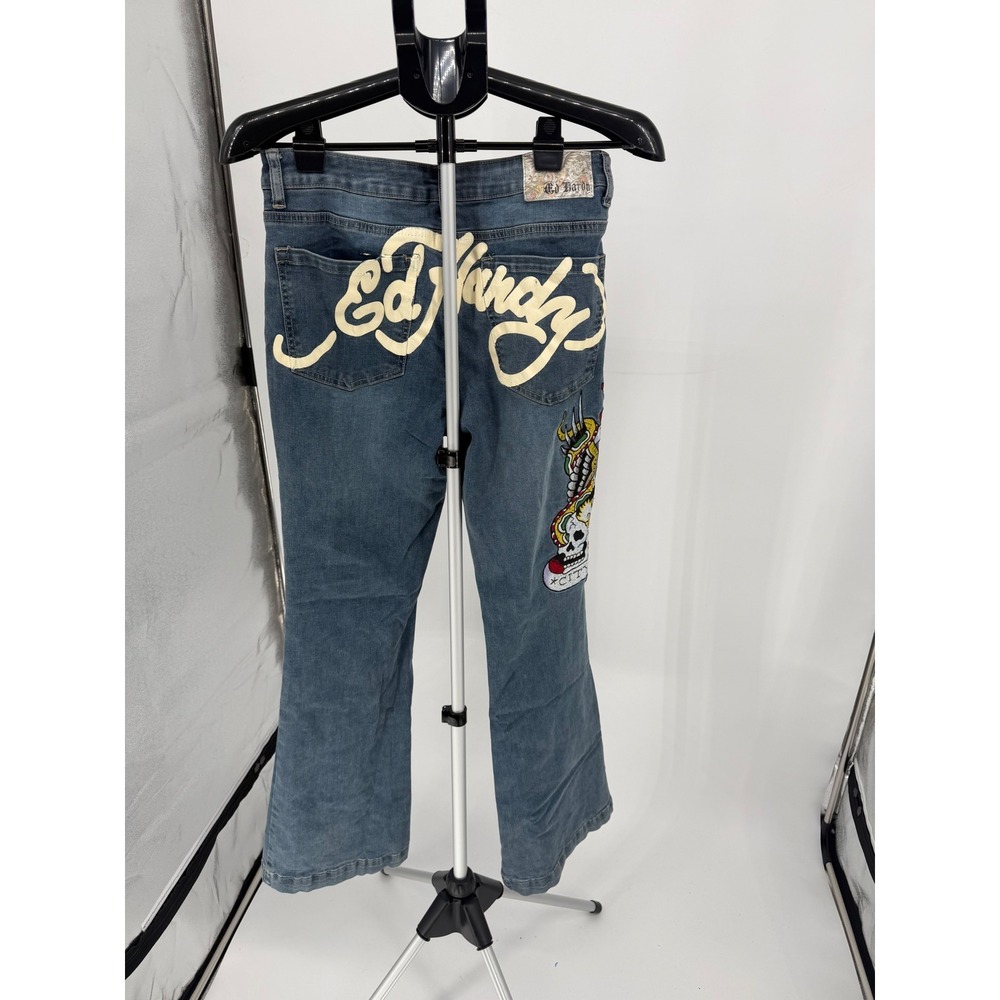 Ed Hardy Jeans Women New York City Embroidered Skull Tattoo Y2K Denim